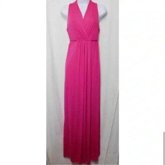 MATERNITY HOT PINK BABY SHOWER V  NECK BARBIE MAXI DRESS SIZE XL NWT BARBIECORE - Picture 1 of 5